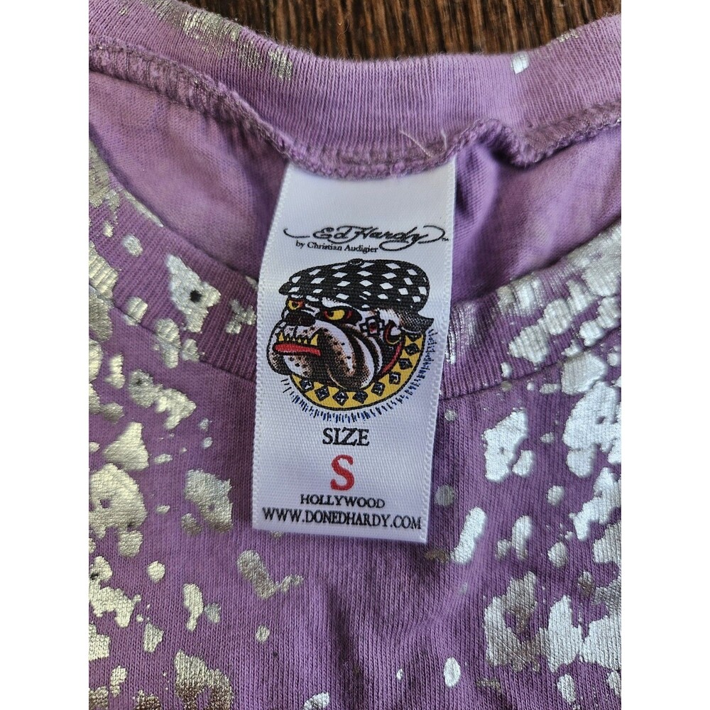 Vtg Y2K Ed Hardy Long T-Shirt Dress Womens S Purple Eagle Skull Snake READ - Picture 3 of 13
